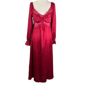 HYZ Vintage Inspired Red Long Sleeve Lace Nightgown Size M